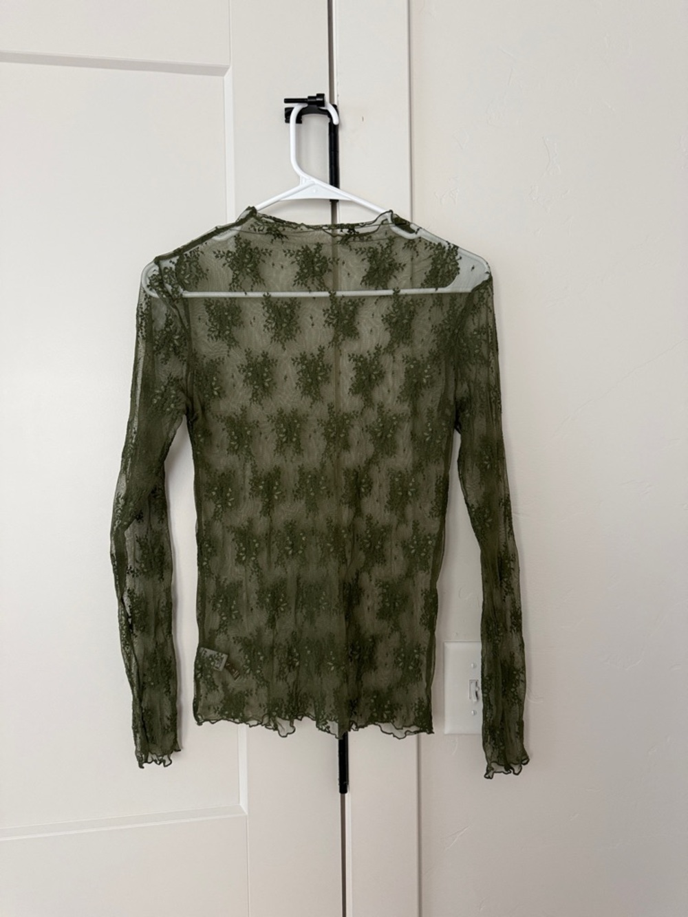 Zenana Outfitters Olive Sheer Lace Long-Sleeve Top